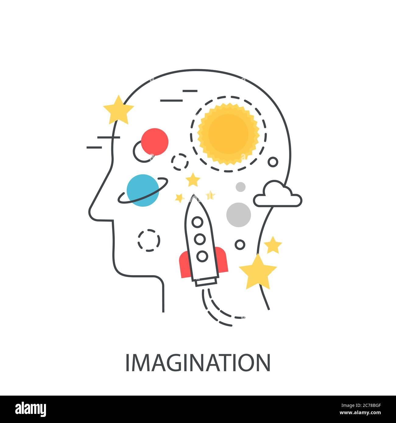 Imagination idea concept isolated on the white background. Stock Vector