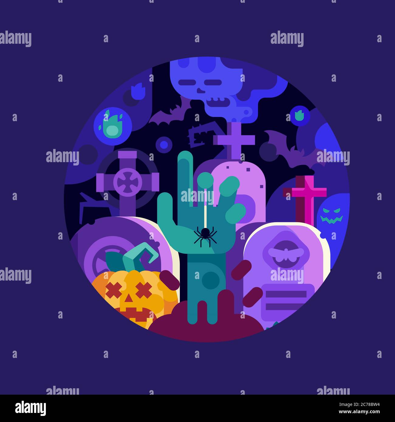 Zombie Rising Hand Halloween Icon in Flat Stock Vector
