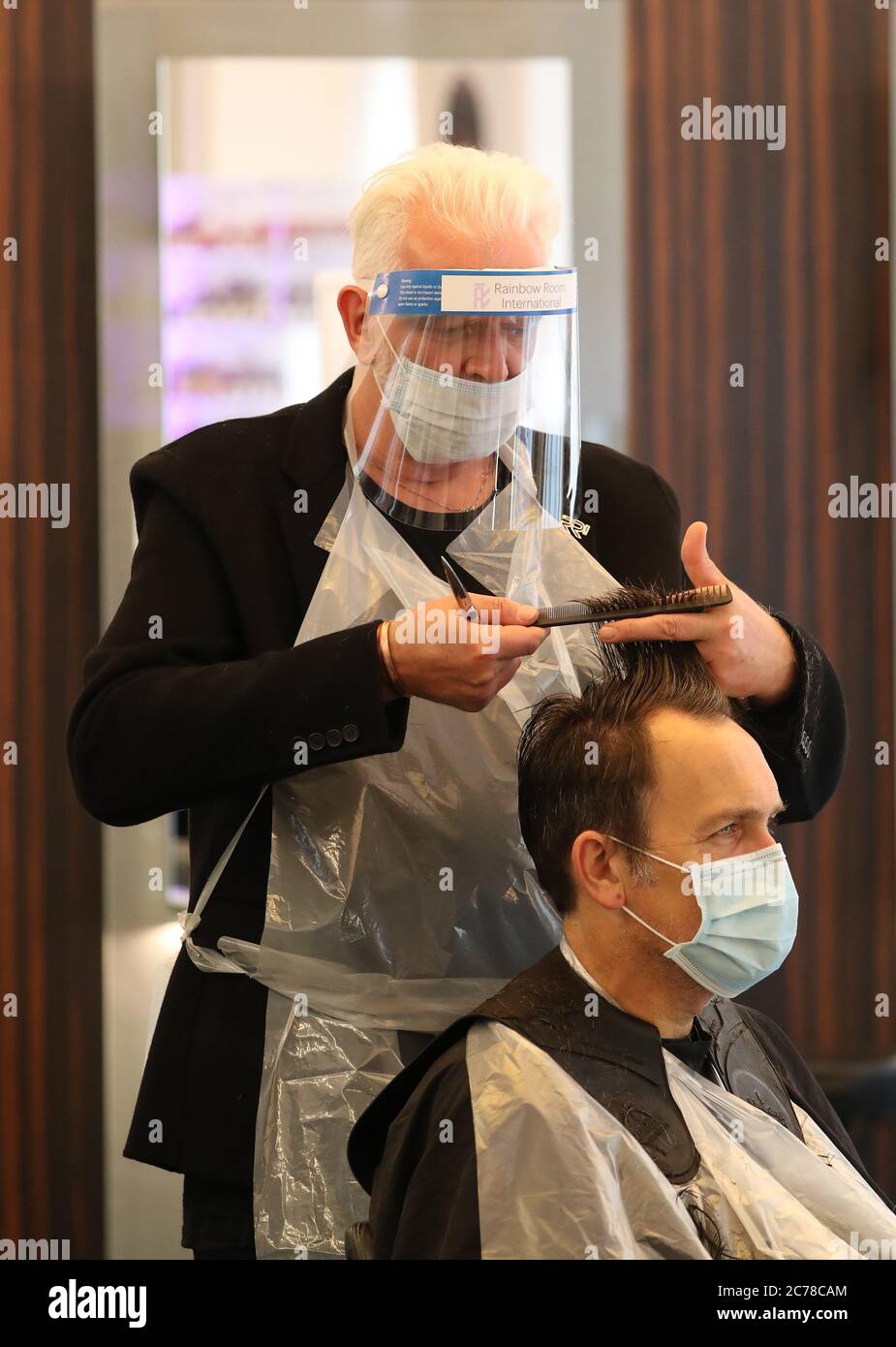Hairdresser David Nicolson Cuts William Paterson S Hair At Rainbow Room International As Hairdressers Re Open As Scotland Prepares For The Lifting Of Further Coronavirus Lockdown Restrictions Stock Photo Alamy