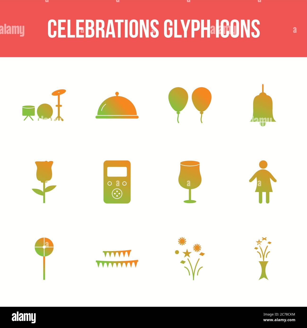 Unique celebration vector glyph icon set Stock Vector