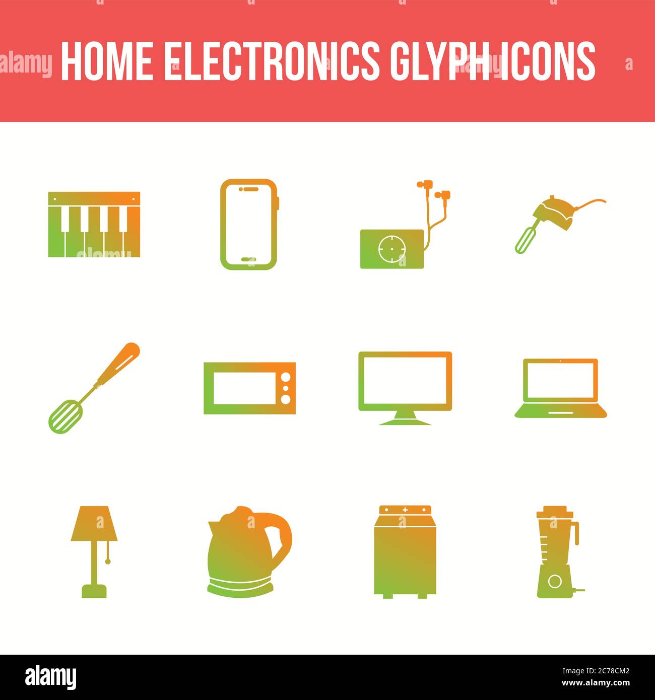Unique home electronics vector glyph icon set Stock Vector