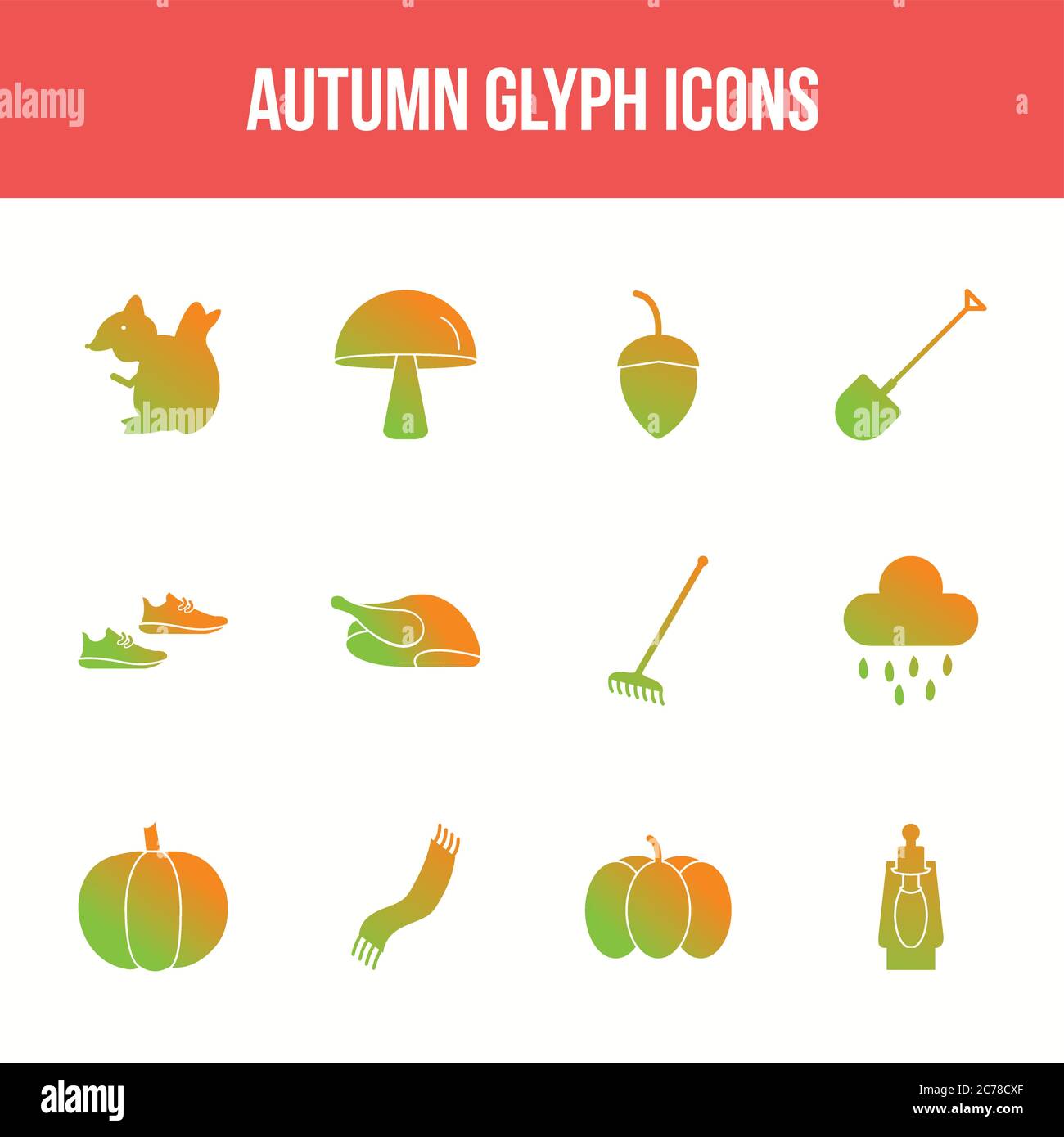 Unique autumn vector glyph icon set Stock Vector
