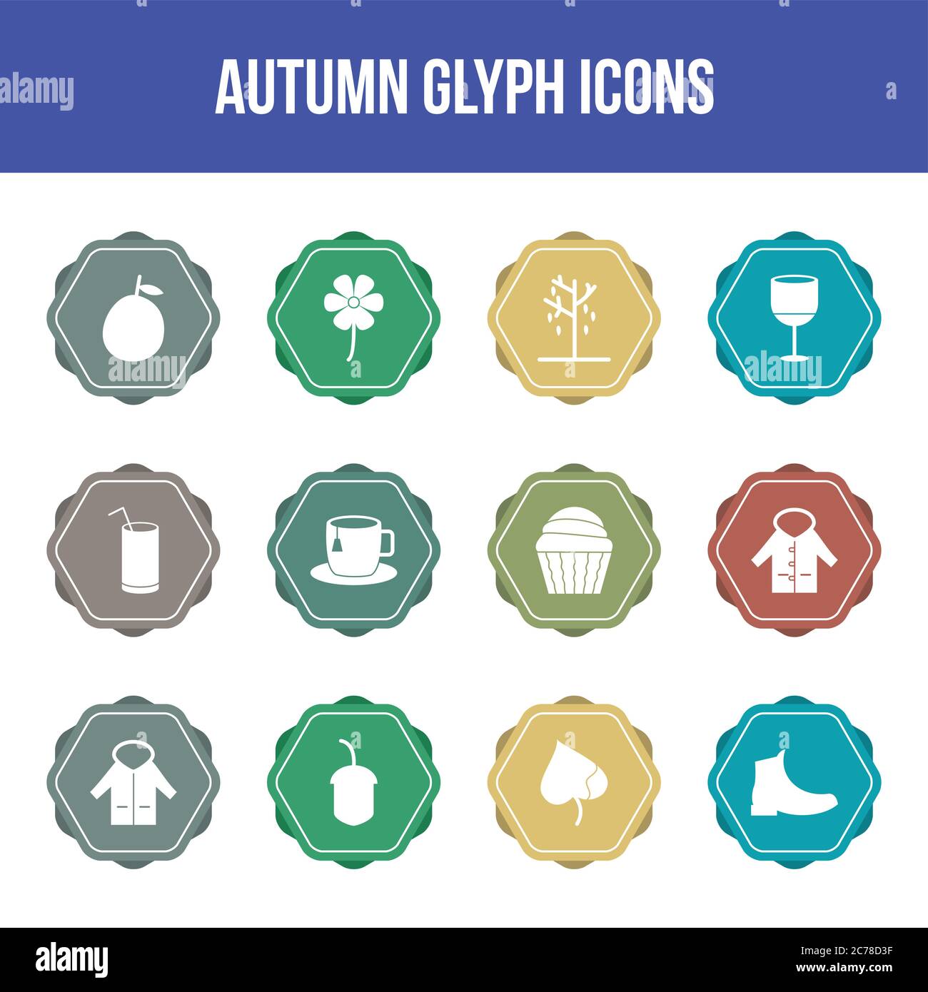 Unique autumn vector glyph icon set Stock Vector