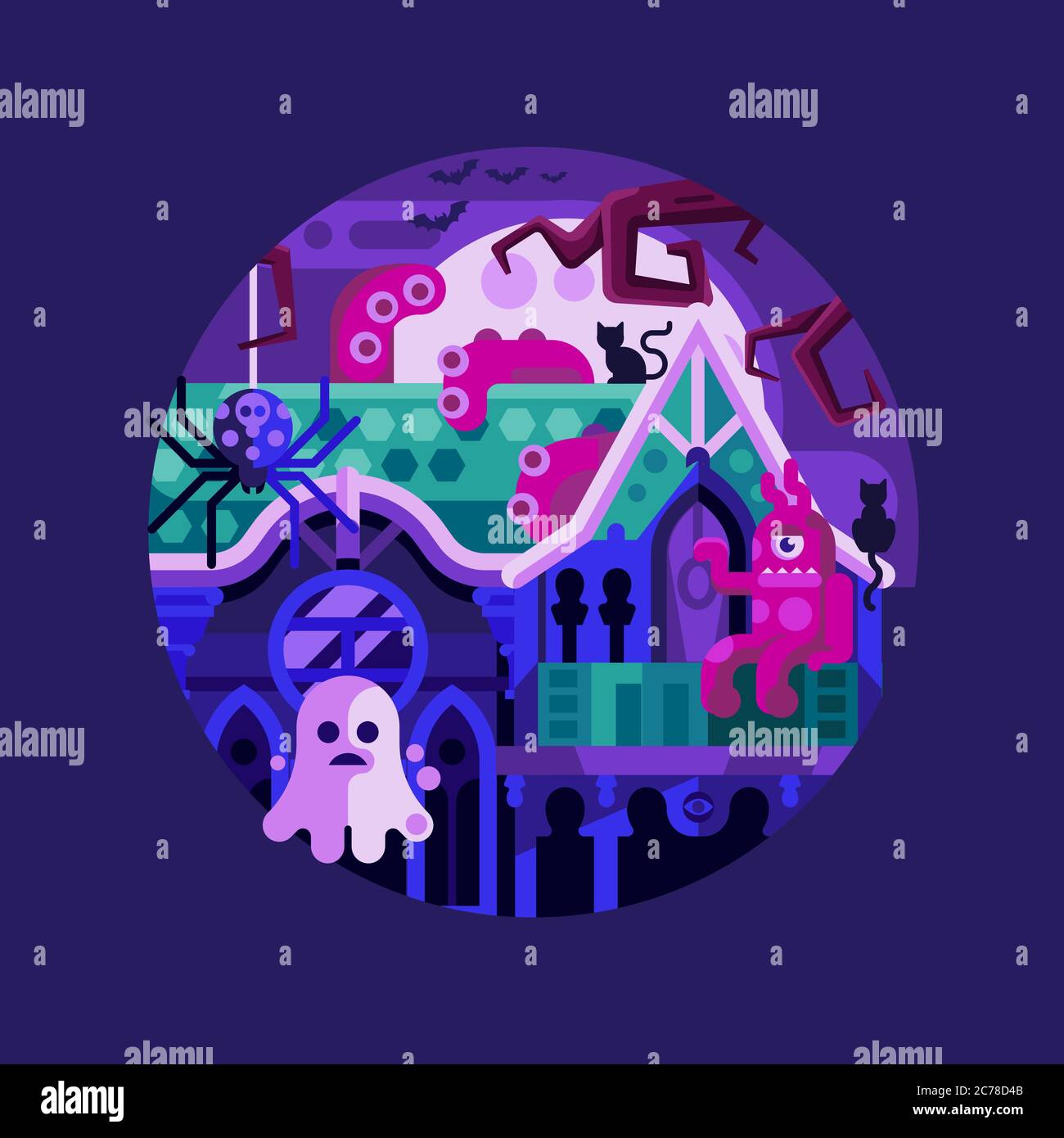Haunted Spooky House Halloween Icon in Flat Stock Vector