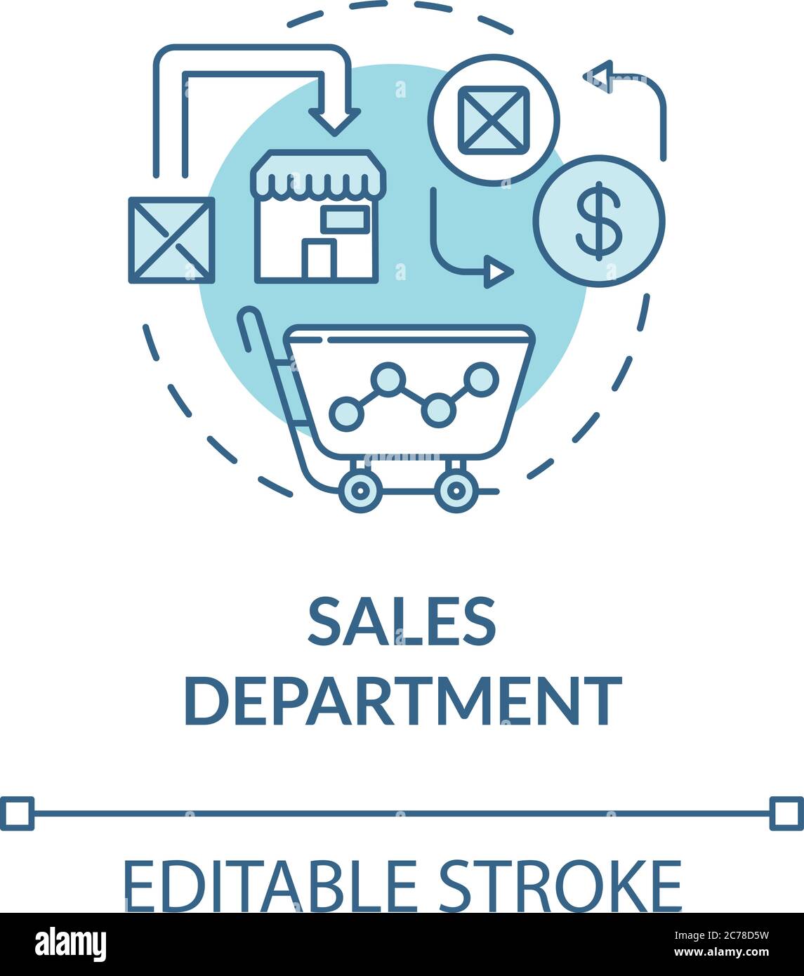 Sales department turquoise concept icon. Commerce research. Merchandise sell. Product management