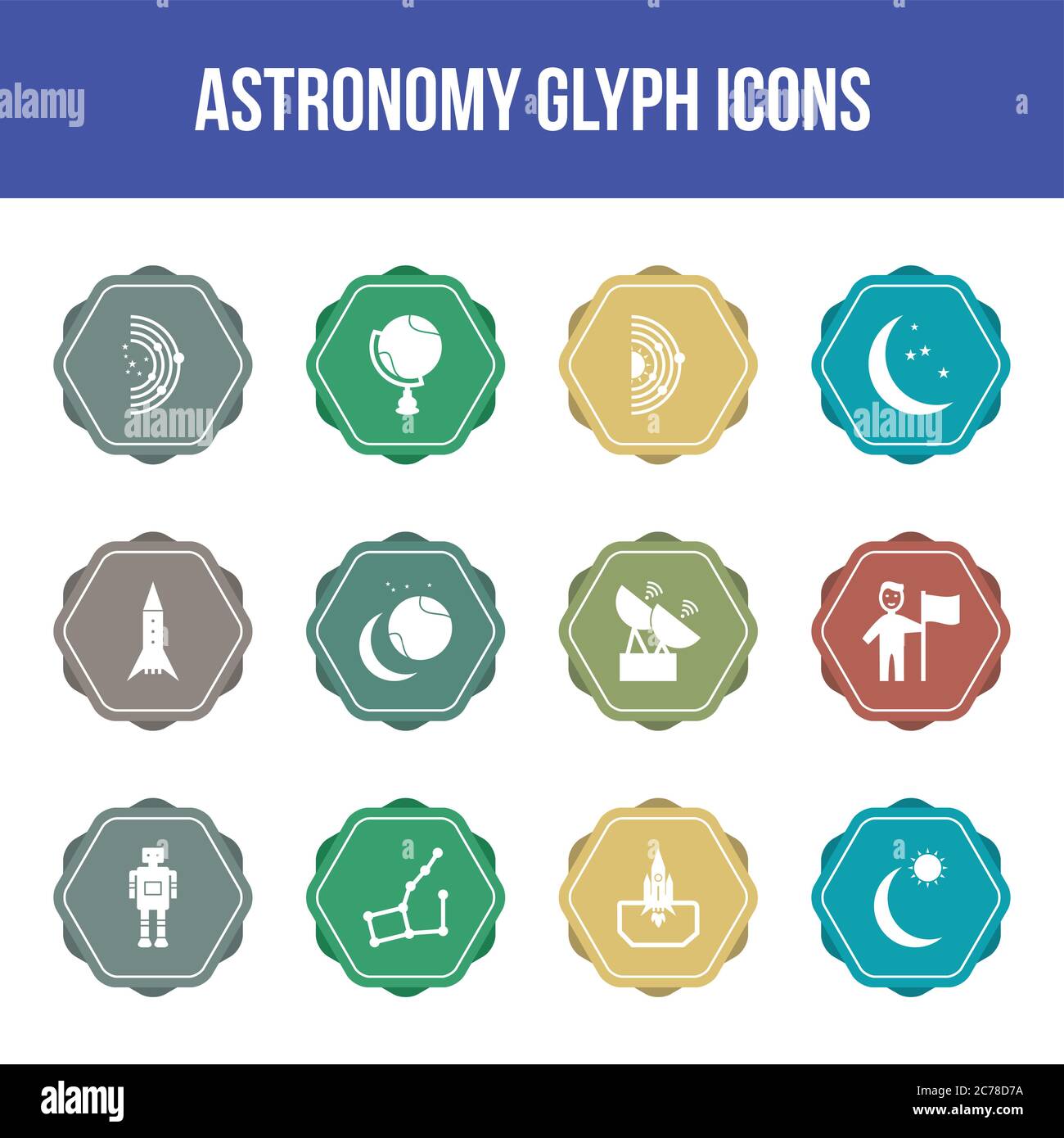 Unique astronomy vector glyph icon set Stock Vector