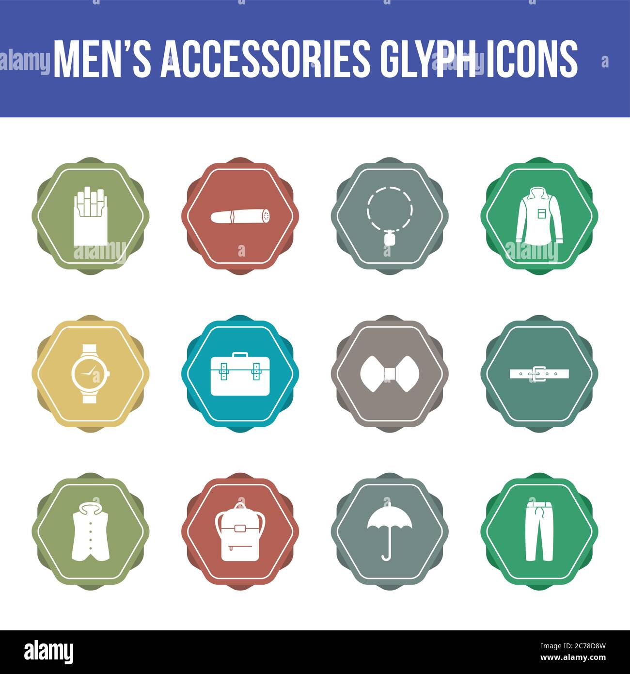 Unique men's accessories vector glyph icon set Stock Vector
