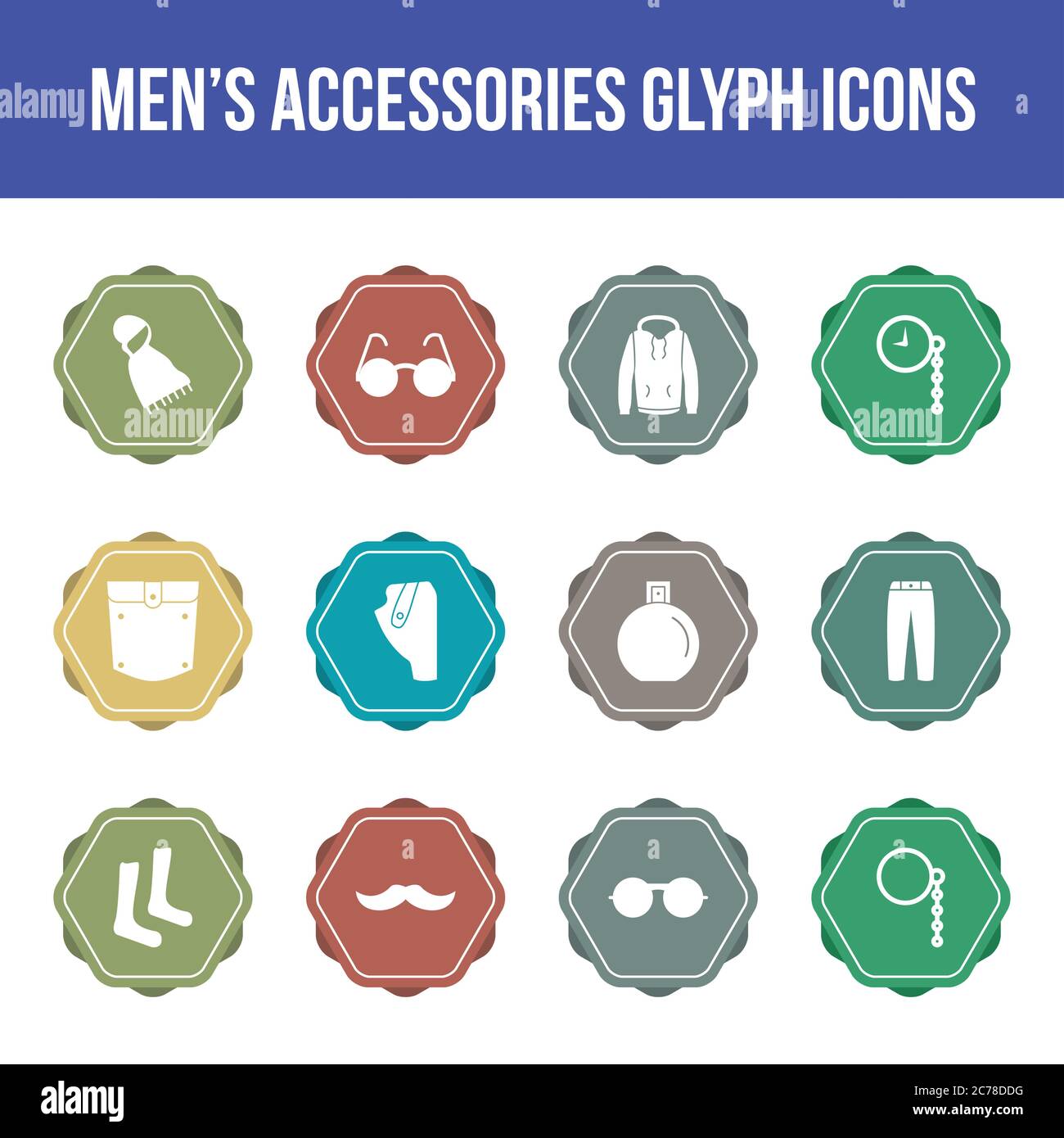 Unique men's accessories vector glyph icon set Stock Vector