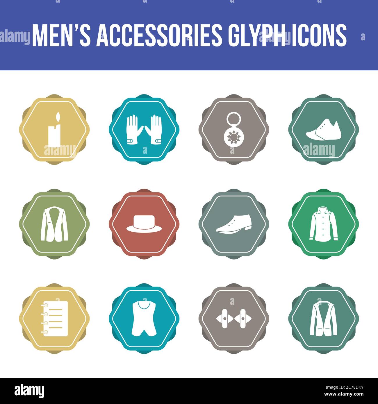 Unique men's accessories vector glyph icon set Stock Vector