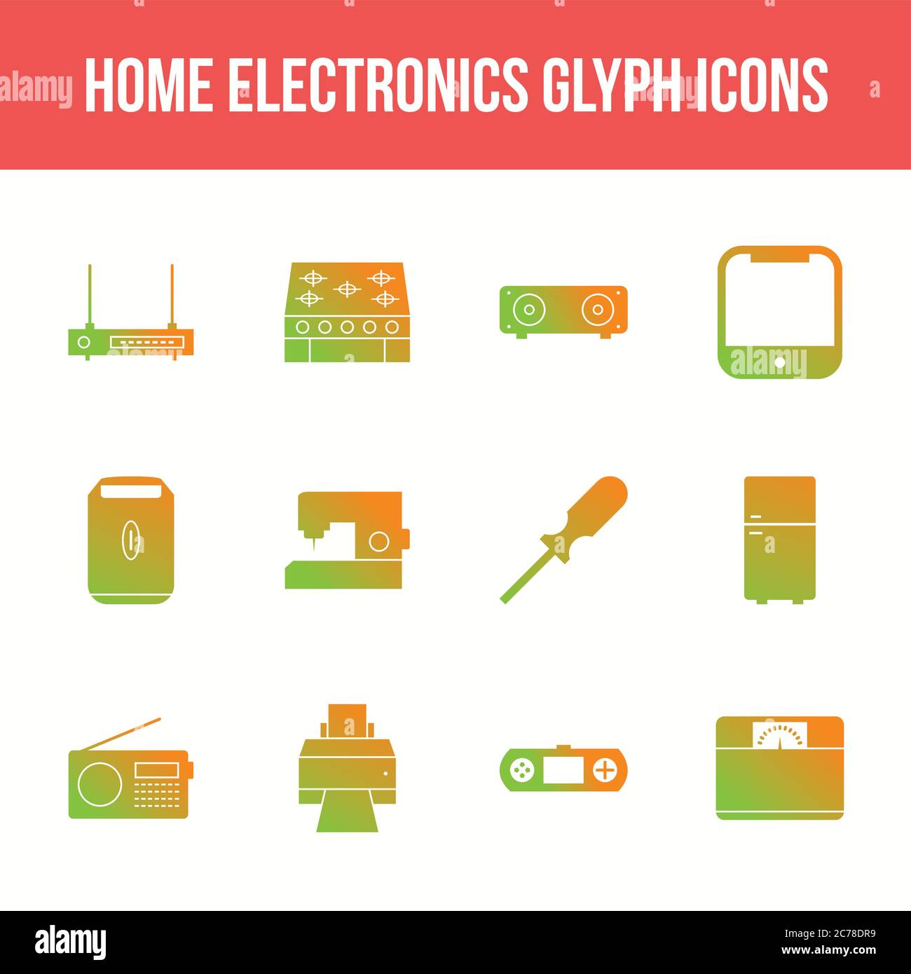 Unique home electronics vector glyph icon set Stock Vector