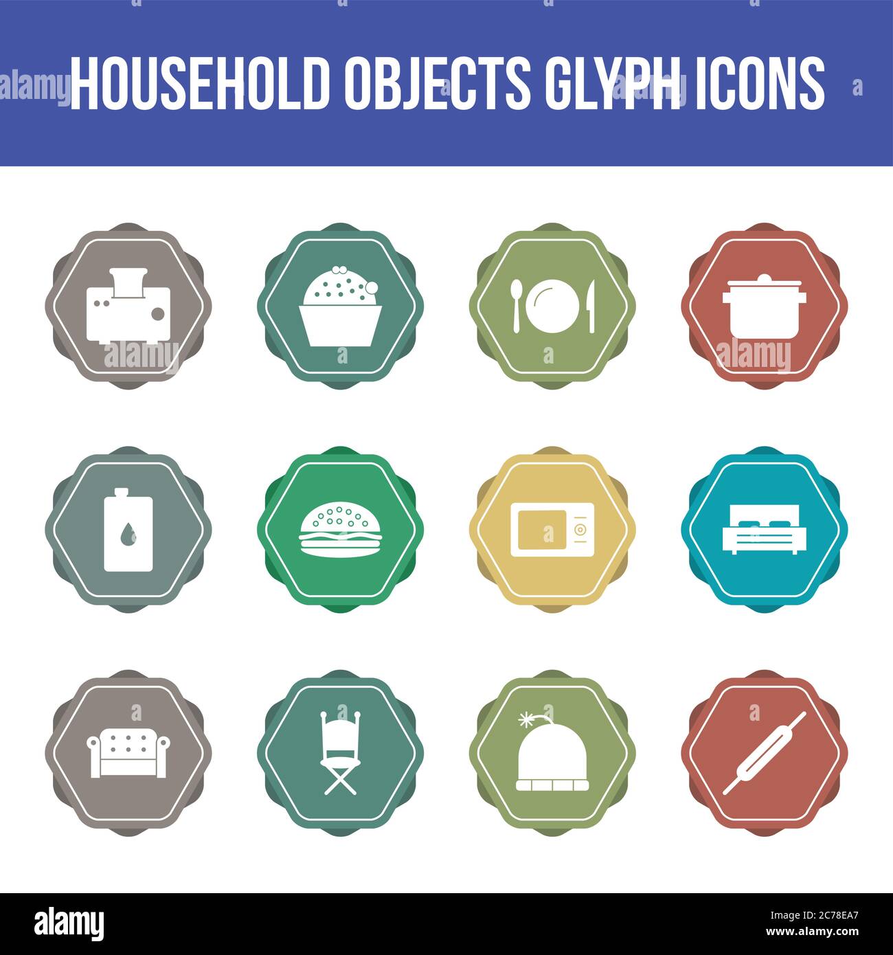Unique household objects vector glyph icon set Stock Vector Image & Art ...