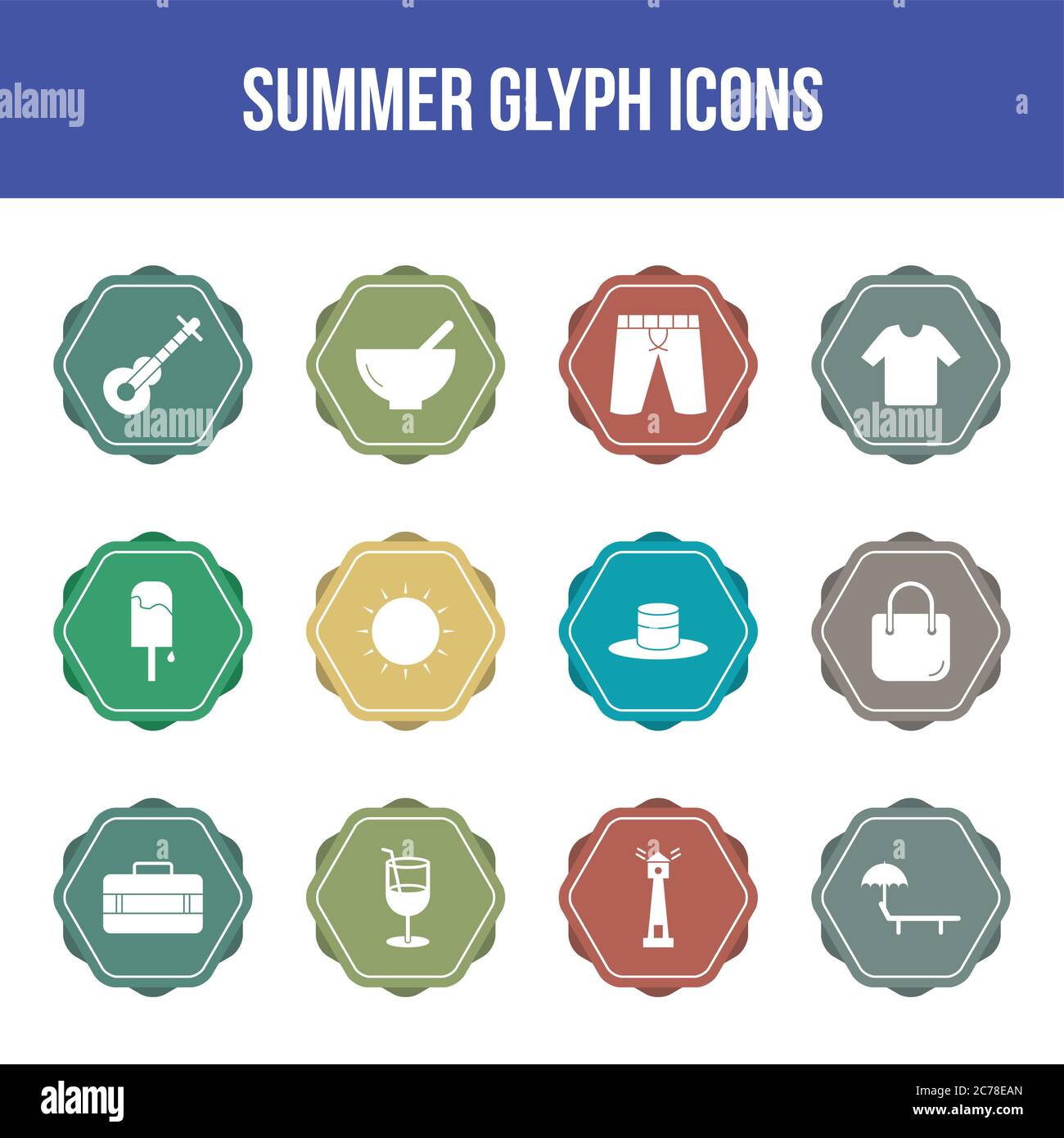 Unique summer vector glyph icon set Stock Vector