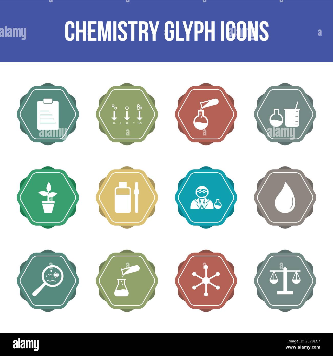 Unique chemistry vector glyph icon set Stock Vector
