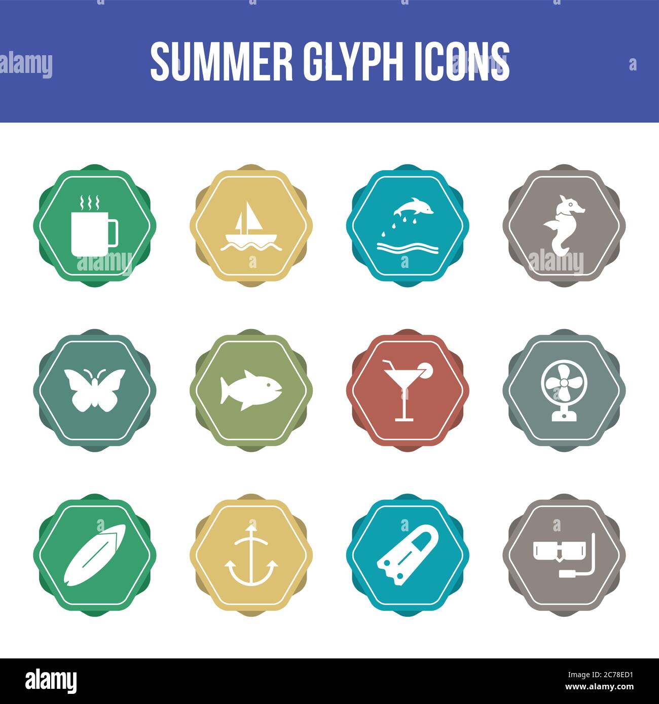 Unique summer vector glyph icon set Stock Vector