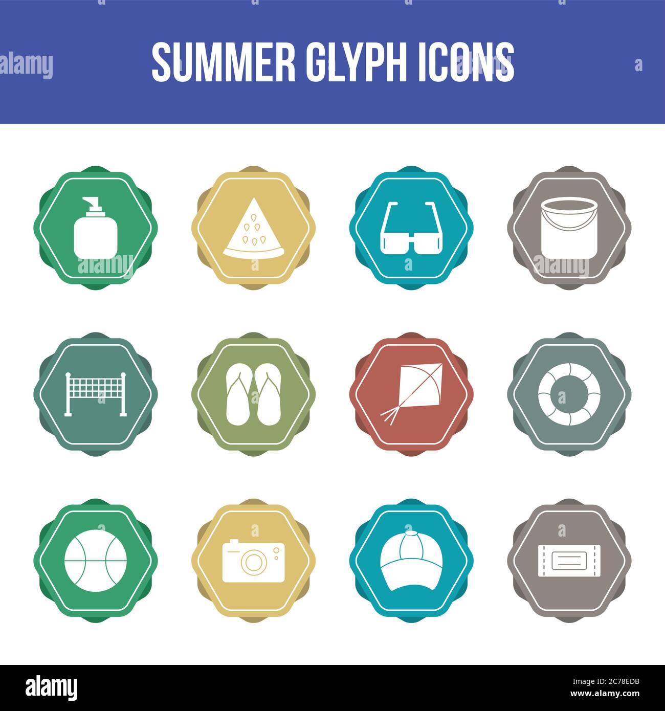Unique summer vector glyph icon set Stock Vector