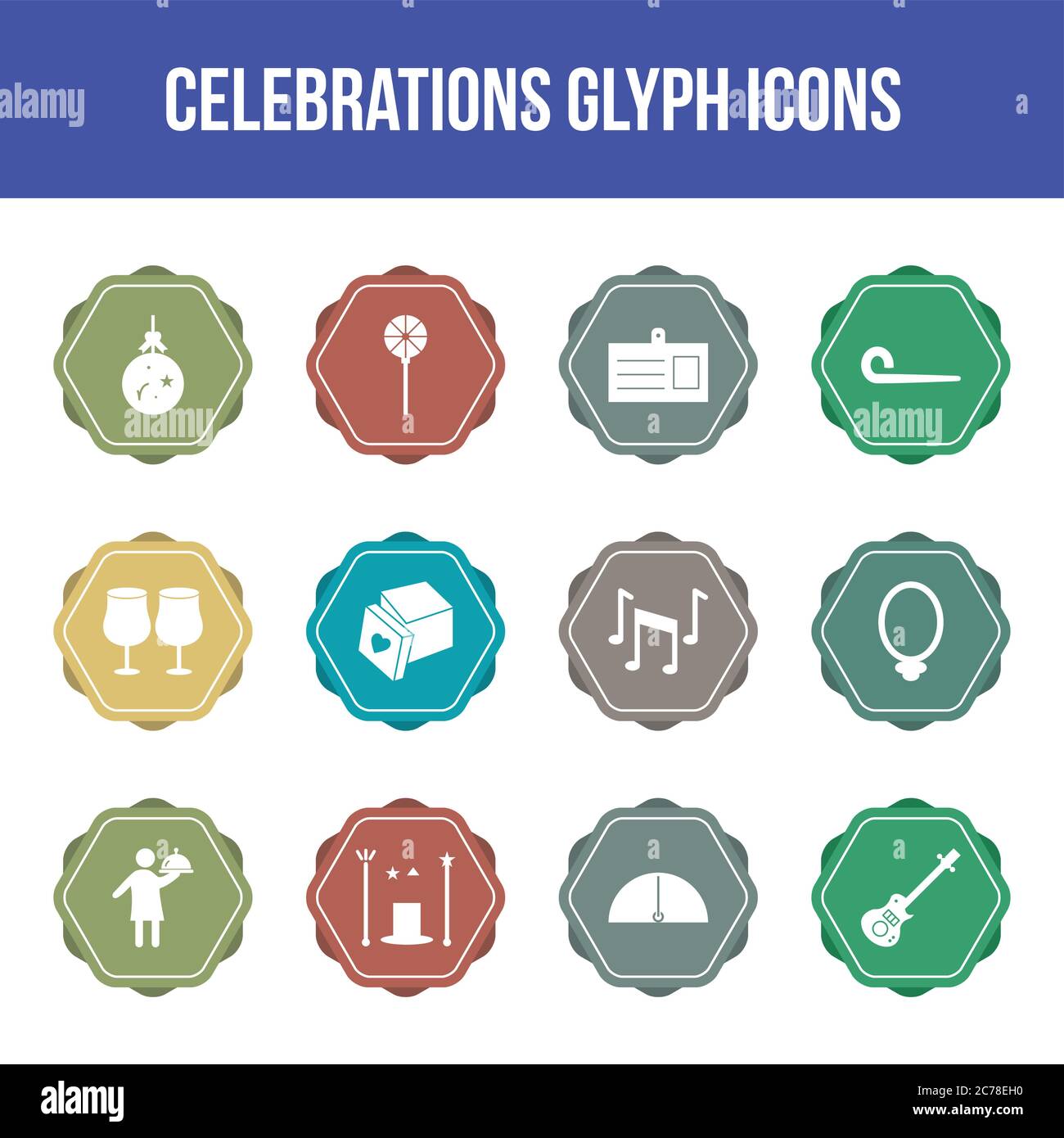 Unique celebration vector glyph icon set Stock Vector