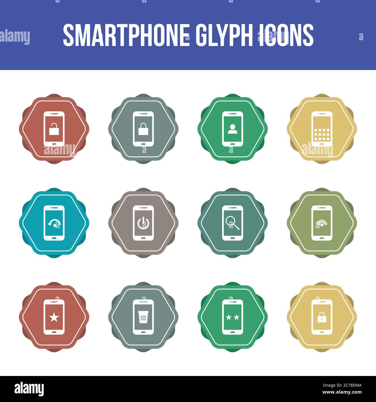Unique smartphone vector glyph icon set Stock Vector