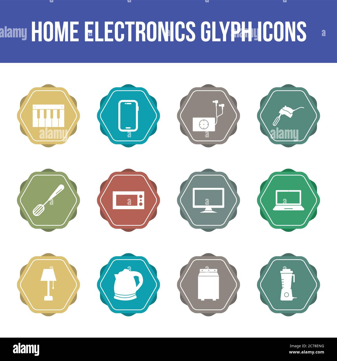 Unique home electronics vector glyph icon set Stock Vector
