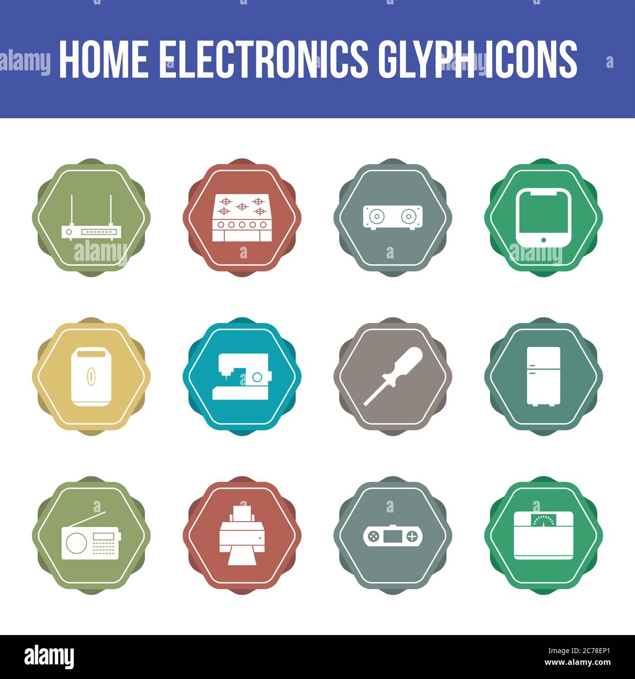 Unique home electronics vector glyph icon set Stock Vector