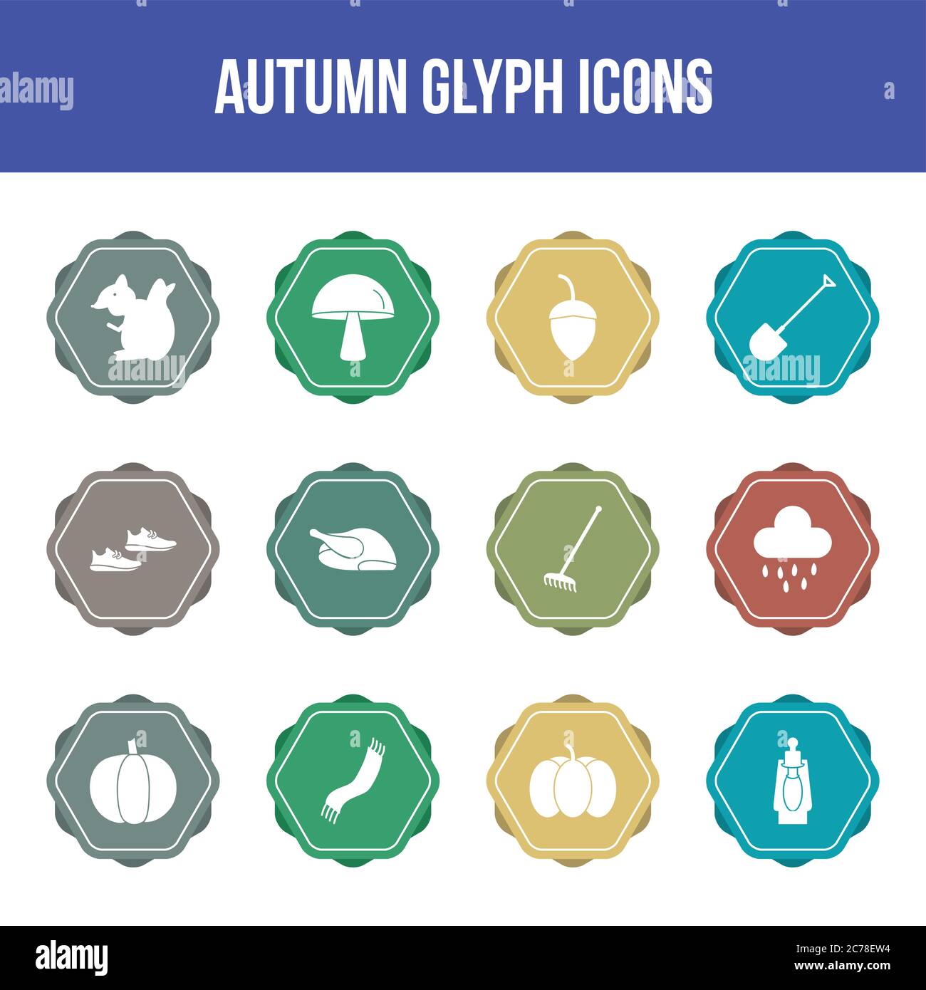 Unique autumn vector glyph icon set Stock Vector