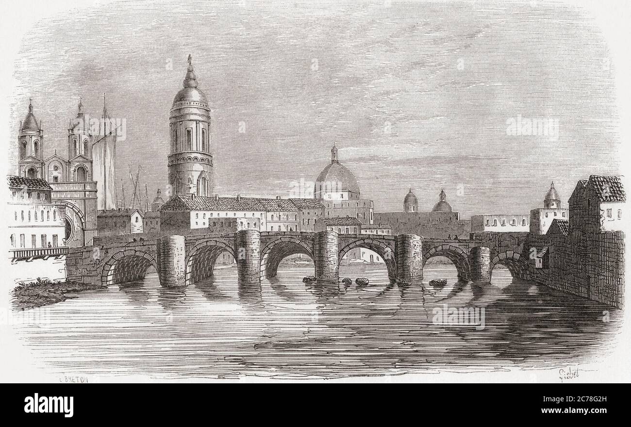 Puente de Piedra (The Bridge of Stone), Lima, Peru, South America, seen here in the 19th century.  From Monuments de Tous les Peuples, published 1843. Stock Photo