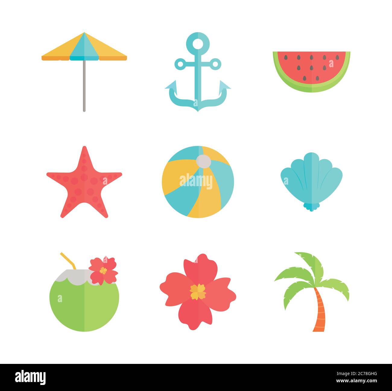 set of icons summer in the beach vector illustration design Stock ...