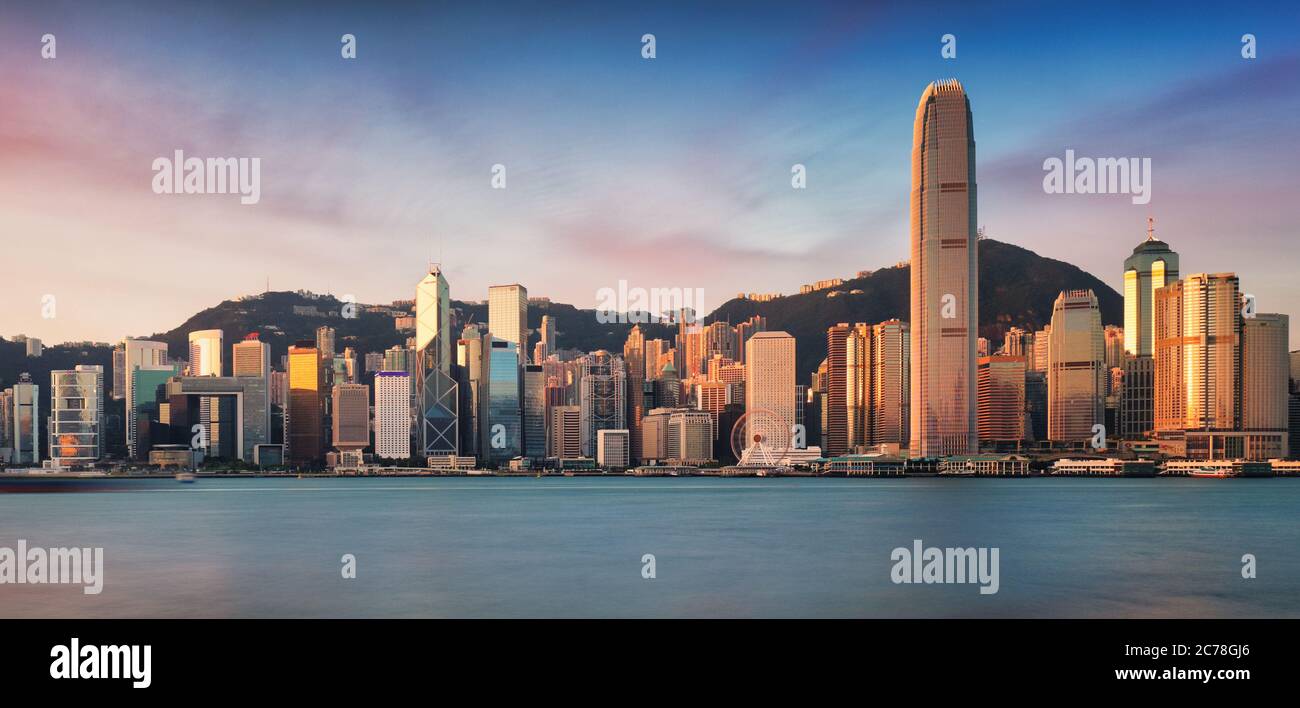 Night and Skyline of Urban Architecture in Hong Kong Stock Photo