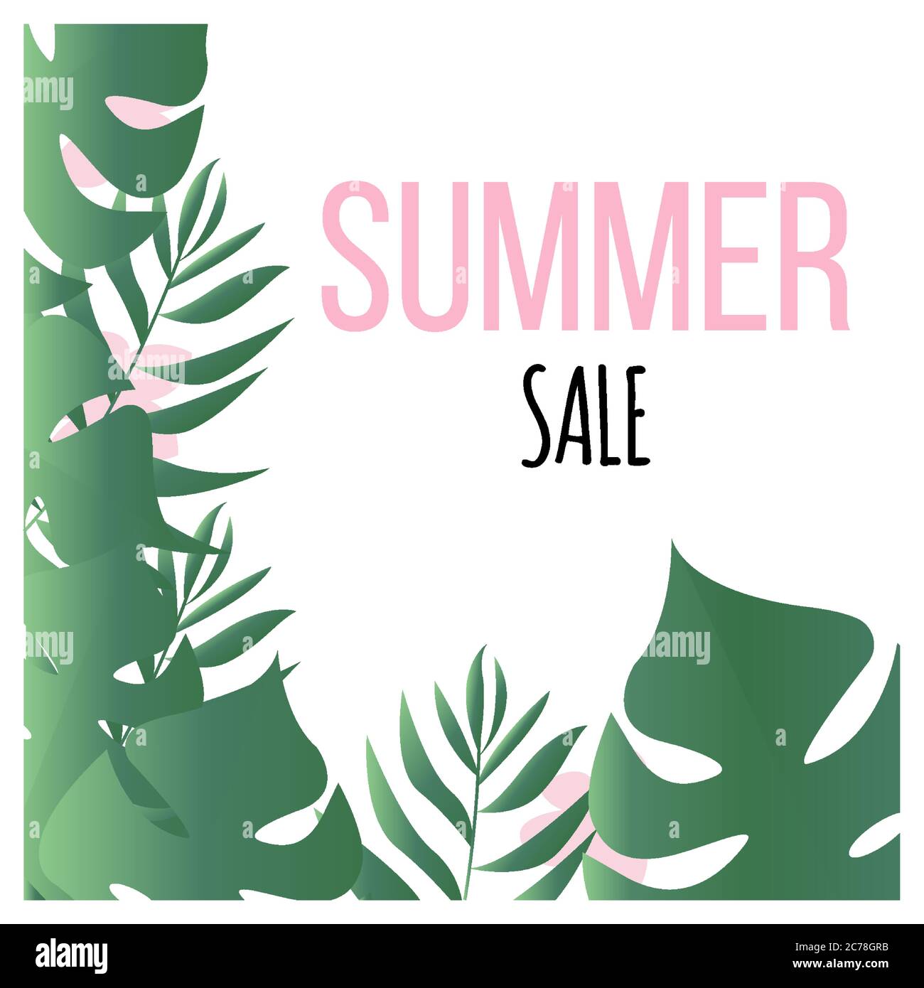 Summer sale banner poster template with green monstera and palm leaves ...