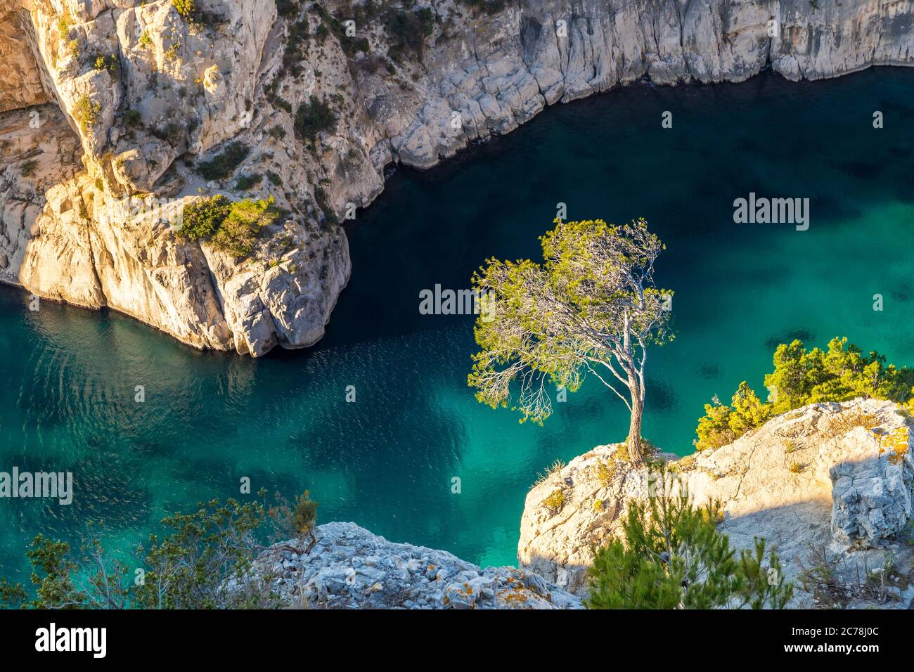 Elevated view down to the calanque d'En Vau, Cassis, Provence, France, Europe Stock Photo