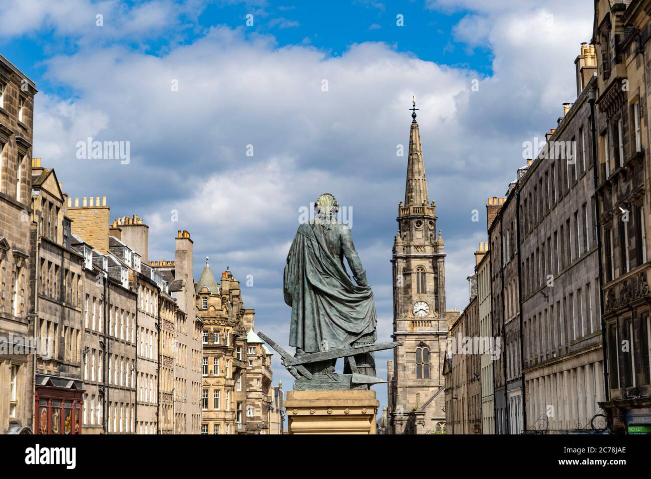 View of Royal Mile in Edinburgh Old Town view statue of Adam Smith