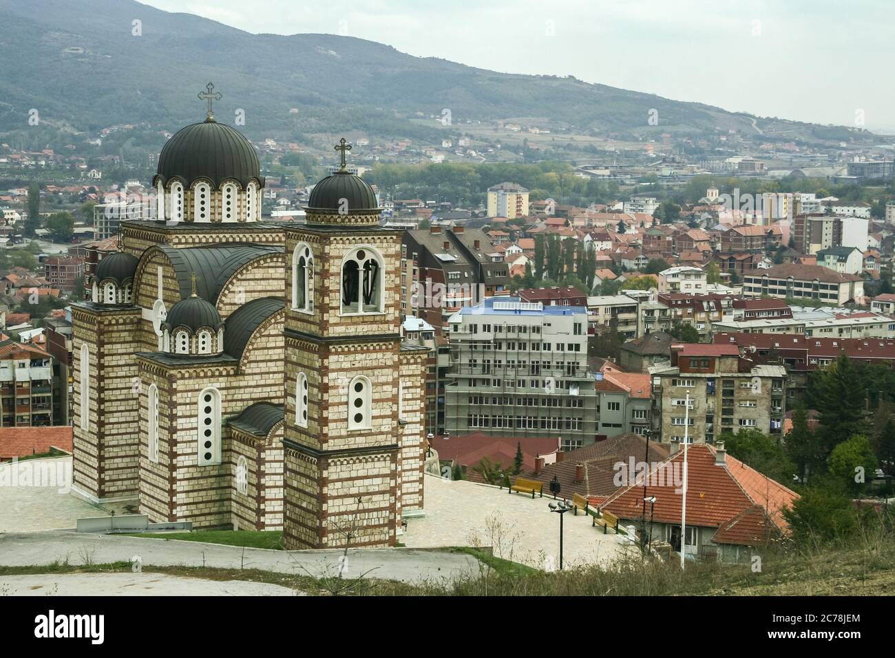Church of Saint Demetrius in North mitrovica, Kosovo. It is a serbian orthodox church, a symbol of the division between albanians and serbs in the cit Stock Photo