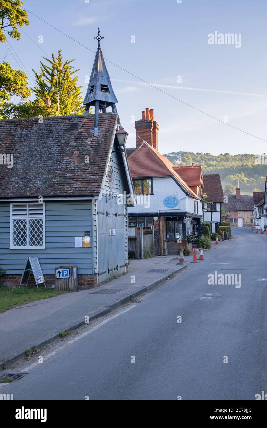 Shere Map public toilets and charming old buildings lining the main street in the ...
