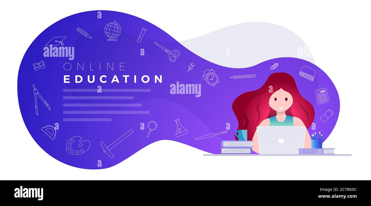 Online education, self learning concept vector illustration. Student ...