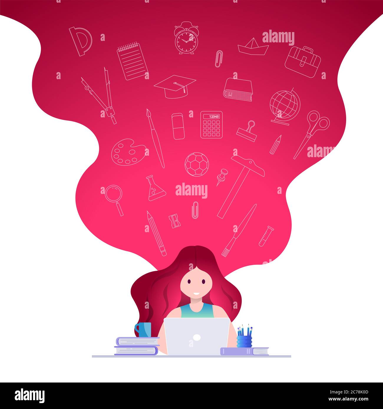 Online education, self learning concept vector illustration. Student ...