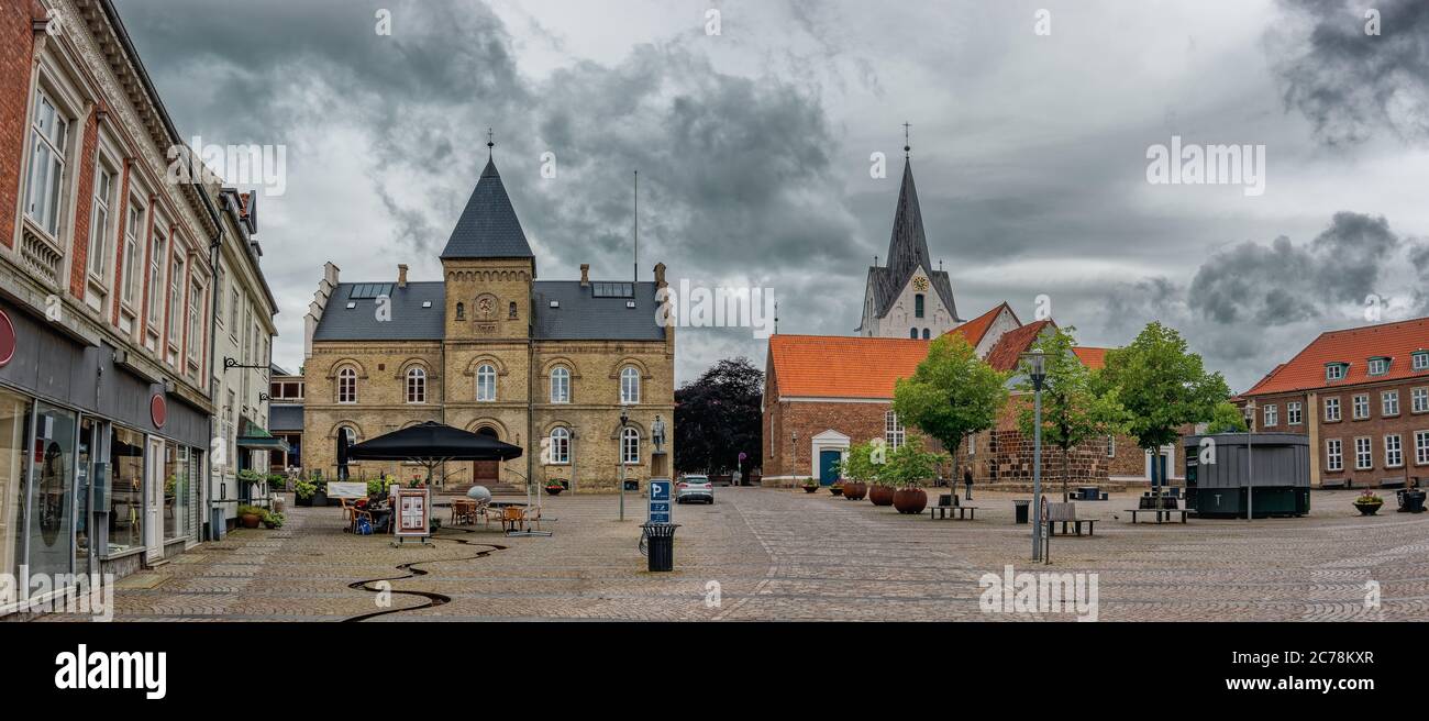 Main square in old city of Varde, Denmark Stock Photo