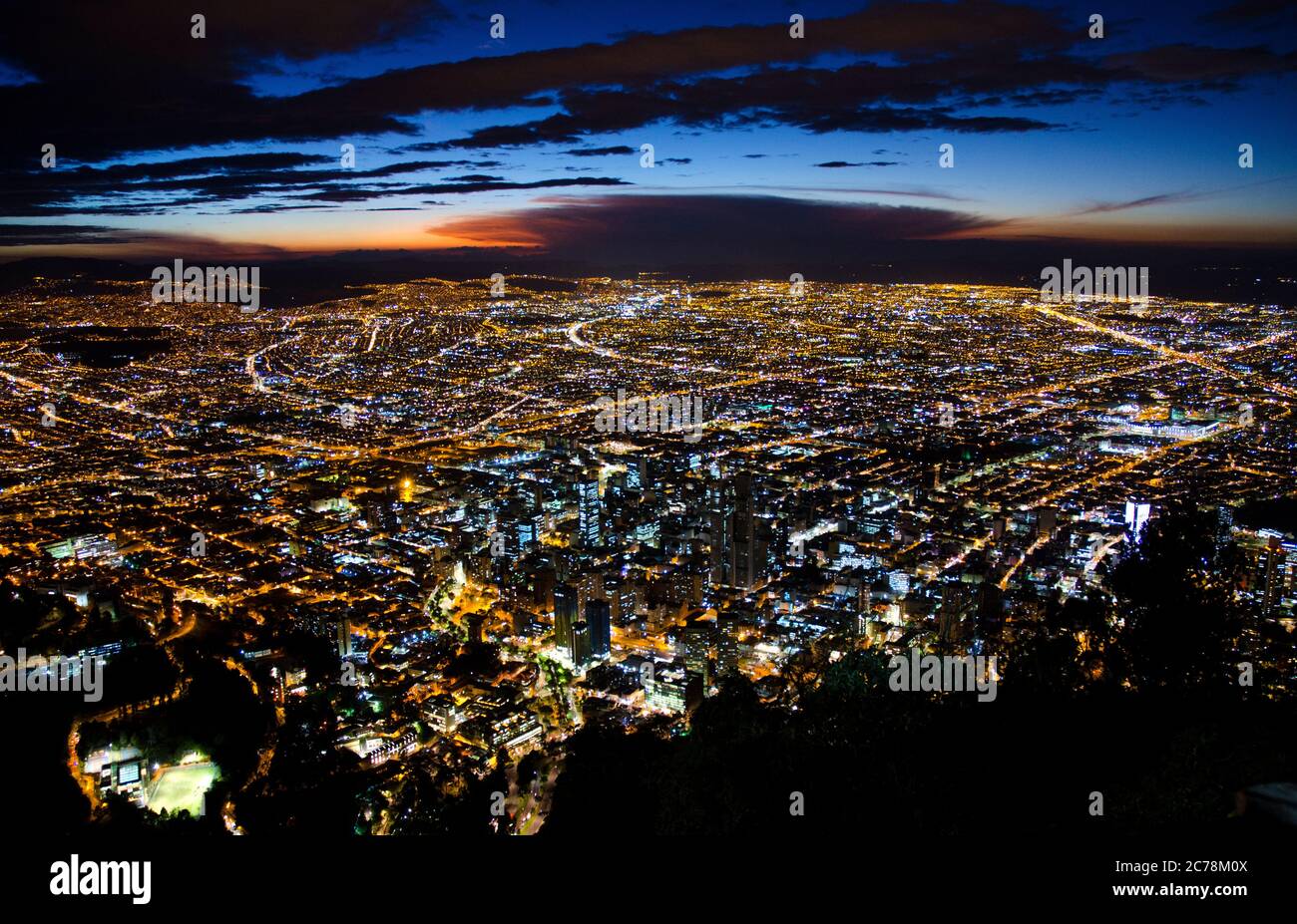 Nighttime View of Bogota from Monserrate - Bogota, Colombia Stock Photo