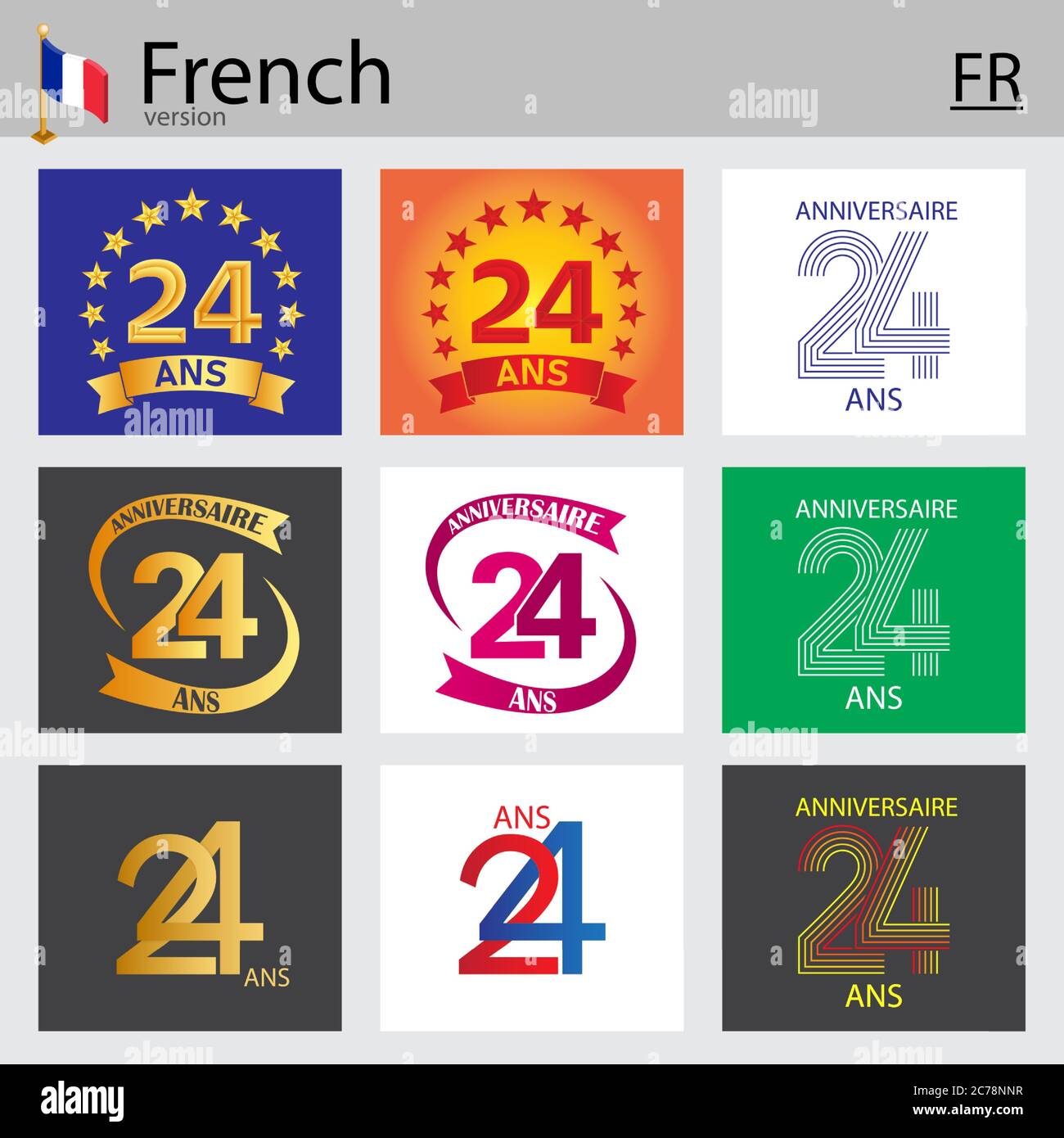 French set of number twenty-four years (24 years) celebration design.  Anniversary vector number template elements for your birthday party Stock  Vector Image & Art - Alamy