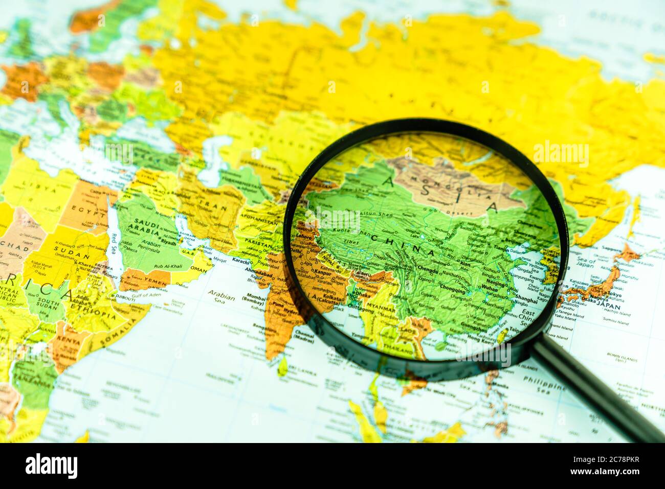 World map loupe close up of China Stock Photo Alamy