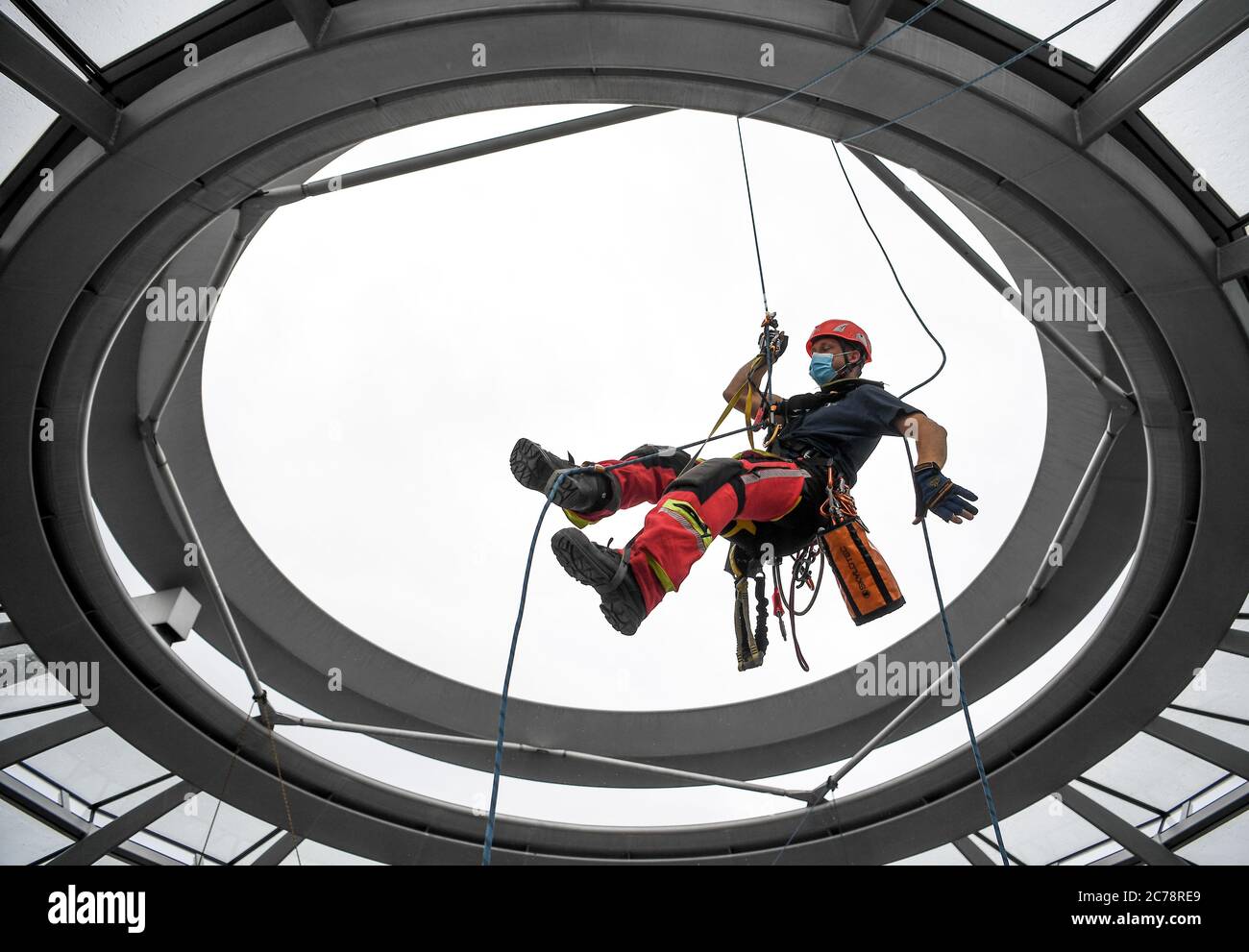 Berlin, Germany. 15th July, 2020. A height rescuer from the fire ...