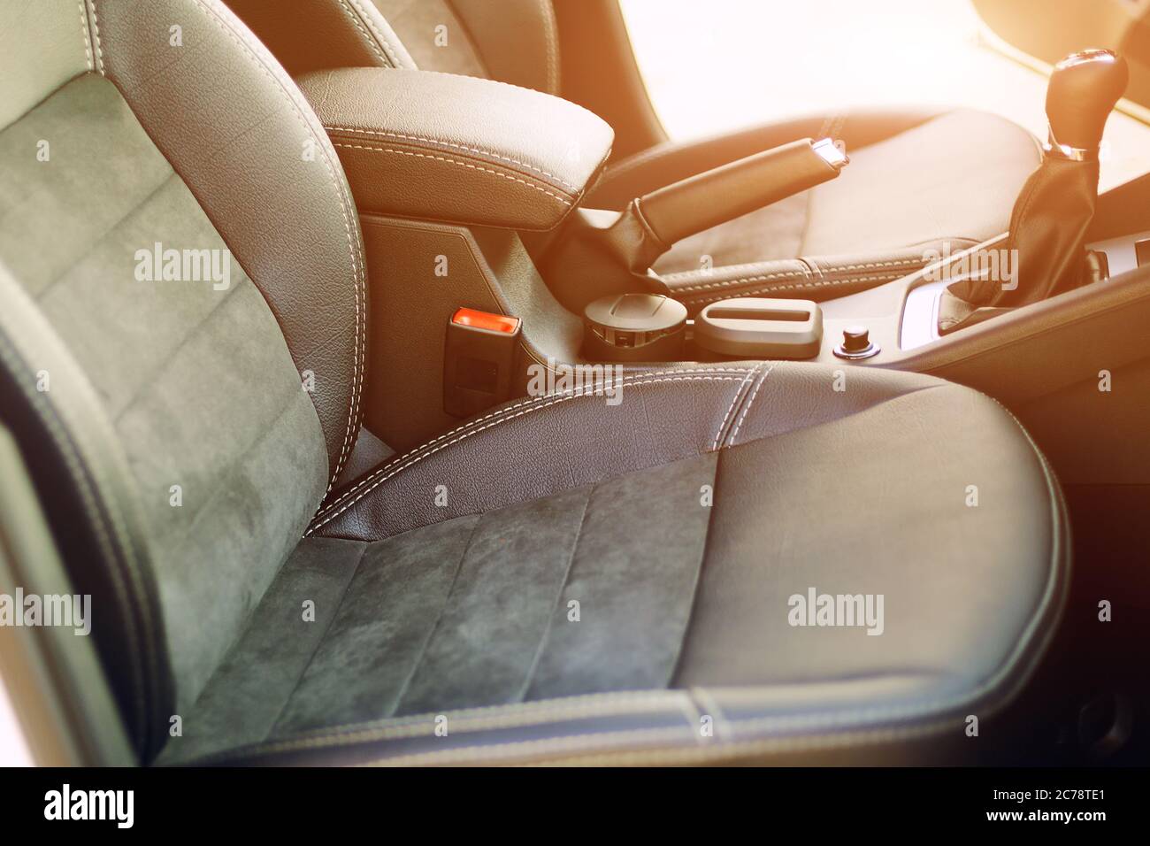 armrest in the luxury passenger car, detail in the interior Stock Photo