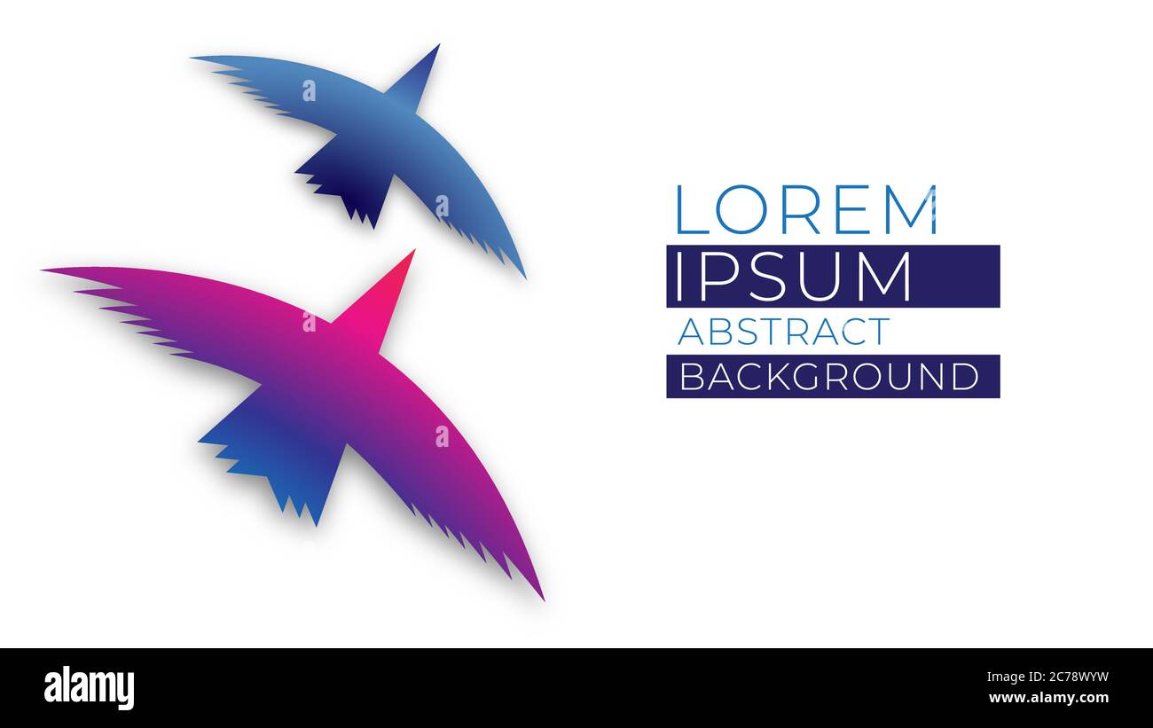 Colorful flying birds shape illustration isolated on white. Abstract Background design template. Blue Magenta Purple Gradation Color Theme Stock Vector
