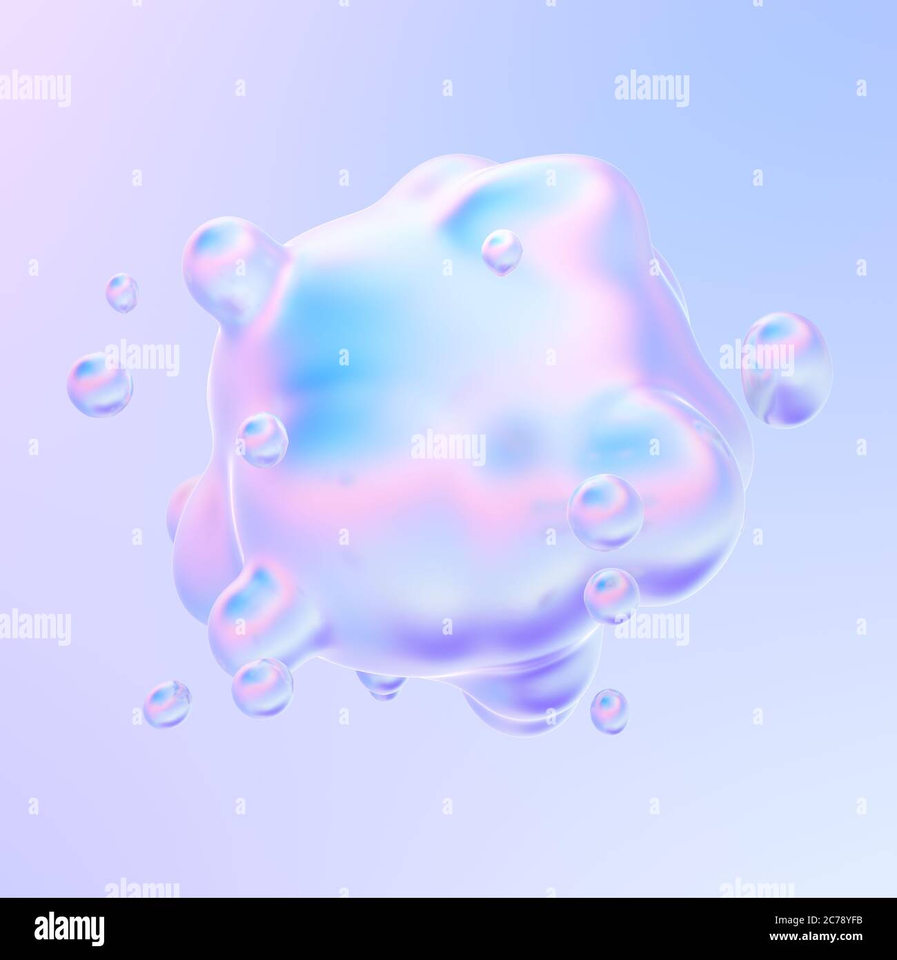 Abstract liquid holographic gradient shape. Liquid metal bubbles splash. Fluid neon morphing bubbles. 3d rendering. Stock Photo