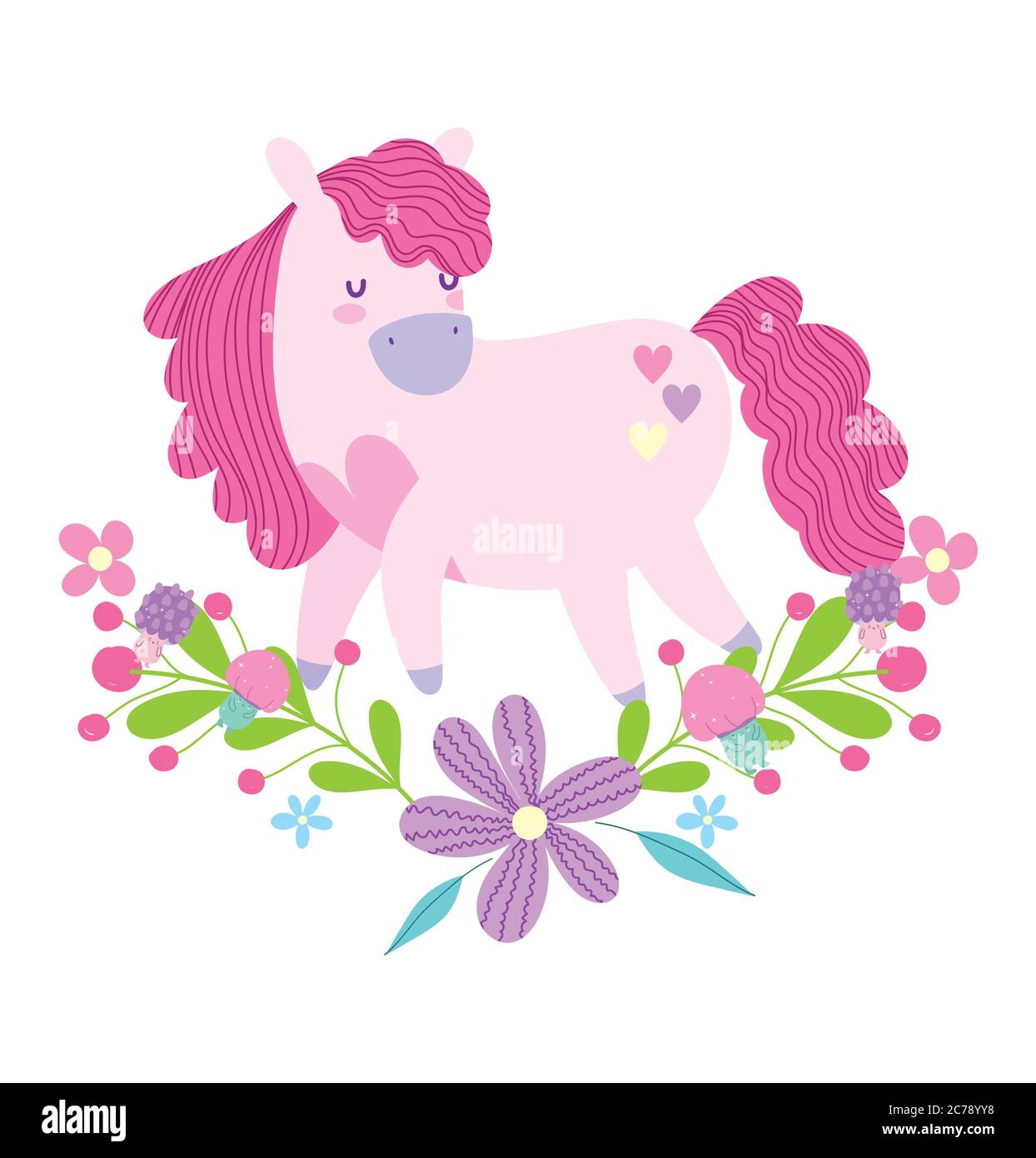 little unicorn flowers fantasy magic animal cartoon vector illustration ...
