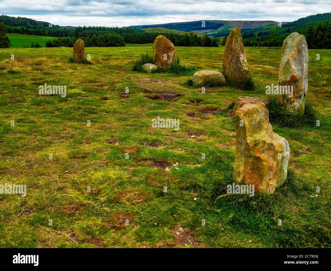 Recently built standing stones on the North Yorkshire Moors near Lord Stones Cafe Carlton in Cleveland England UK Stock Photo