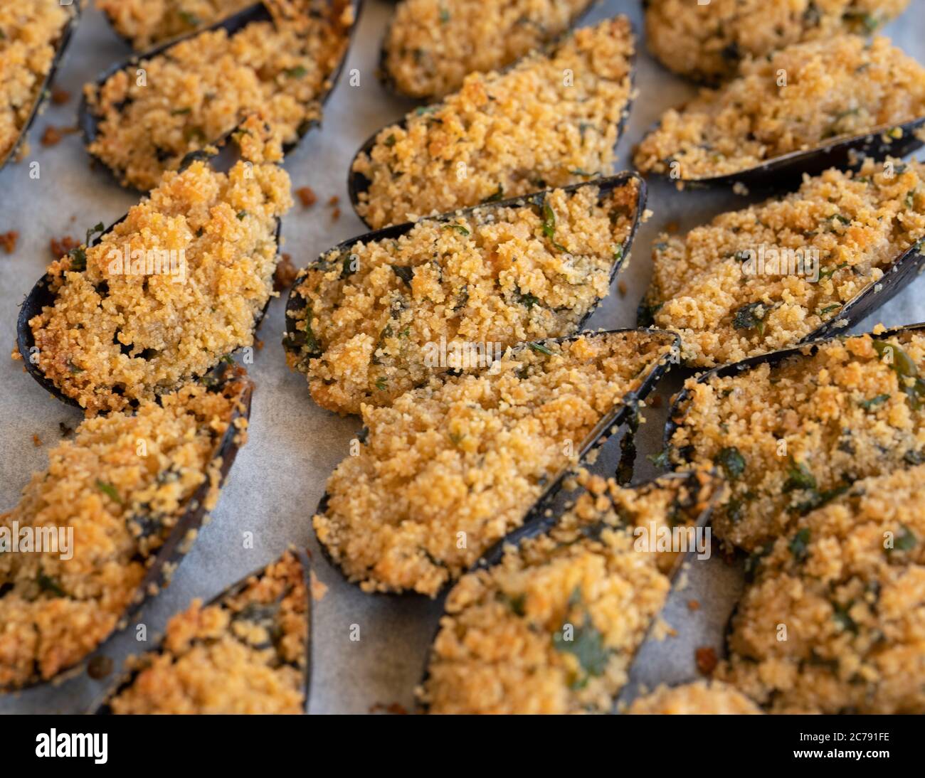 Mussels au Gratin Baked isolated on white background Stock Photo Alamy
