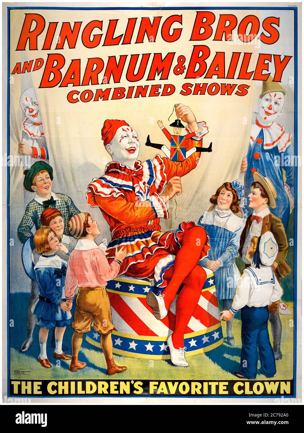 Ringling Brothers and Barnum & Bailey combined shows circus poster with a clown, 1920 Stock Photo