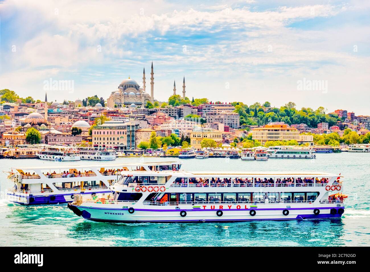 Fatih district with the Süleymaniye Mosque and the Eminönü Square , Istanbul, Turkey Stock Photo