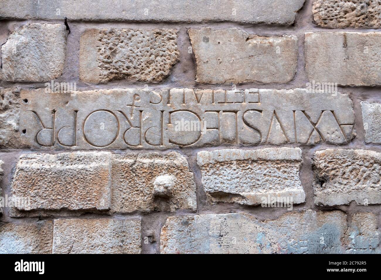 Reused masonry in the walls of Ankara Castle, Ankara, Turkey Stock Photo