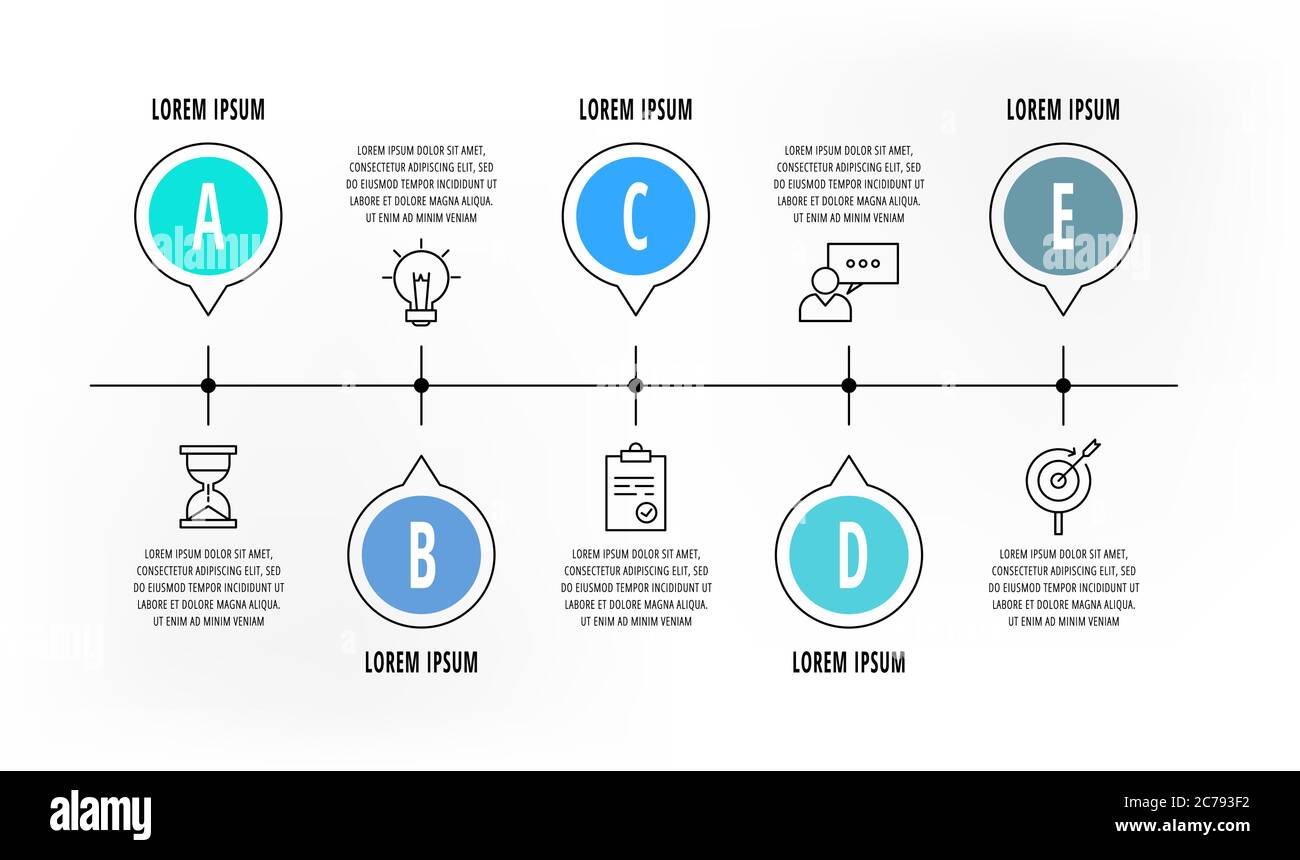 Infographics circles with 5 steps, icons. Flat line vector template ...