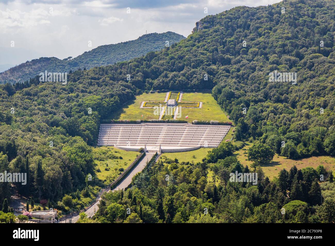 July 3, 2020 - Montecassino Abbey, Cassino, Italy - Benedictine monastery located on the top of Montecassino is the oldest monastery in Italy. The Pol Stock Photo